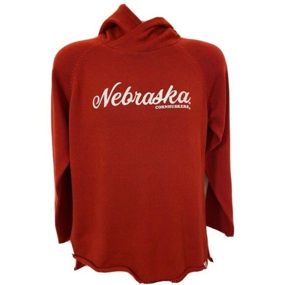 Nebraska Cornhuskers Women XL Red White Cotton Knit Sweater Hoodie - Picture 1 of 7